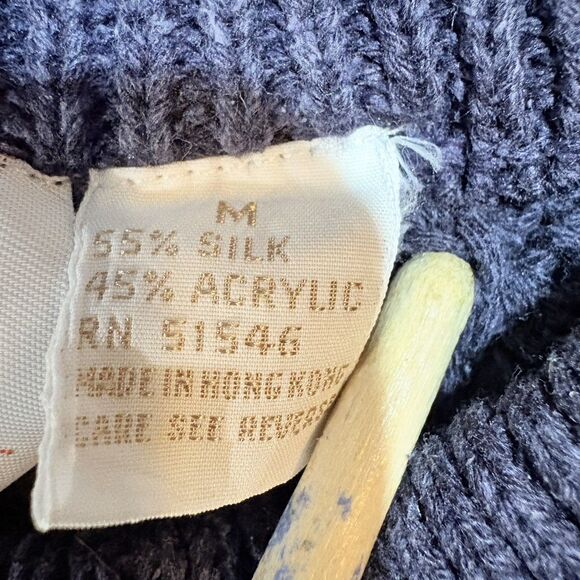 Haberdasher Sweater Women M Navy Cable Knit Silk Blend Classic Preppy Coastal - Picture 6 of 10